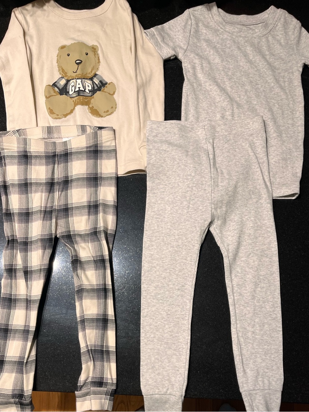 GAP Kids Leggings Set - Beige Bear Plaid & Old Navy Heather Gray